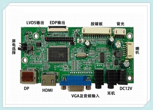 兼容LVDS和EDP液晶面板
DP输入+HDMI+VGA输入接口
支持屏分辨率1080P ,EDP信号输出
LVDS,EDP液晶屏，多国OSD菜单语言  
模拟音频功放：最大输出功率2X3W（4 欧）
分辨率1920*1080    点EDP屏注意跳帽跳3.3V